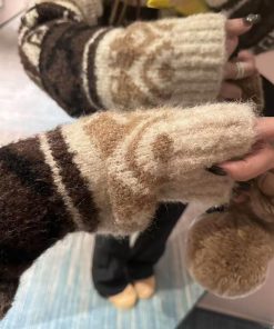 High Neck Pumpkin Fair Isle Sweater Women's Textured Knitted Cardigan Beige Color Block Top for Fall Style