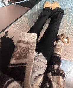 High Neck Pumpkin Fair Isle Sweater Women's Textured Knitted Cardigan Beige Color Block Top for Fall Style