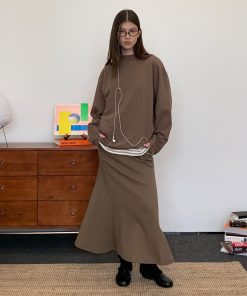 High Neck Waffle Long Sleeve Top - Roaring Beast Design, Fall/Winter 2025, Trendy 90s Inspired Fashion