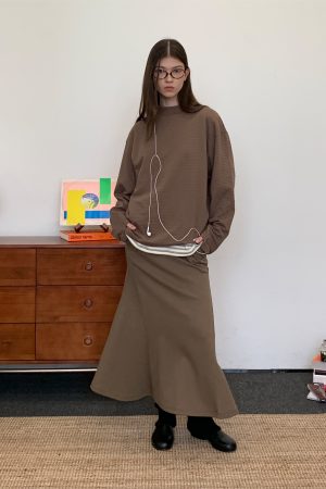 High Neck Waffle Long Sleeve Top - Roaring Beast Design, Fall/Winter 2025, Trendy 90s Inspired Fashion