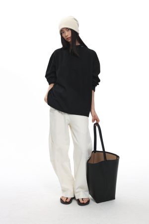 High Neck Waffle Long Sleeve Top - Roaring Beast Design, Fall/Winter 2025, Trendy 90s Inspired Fashion