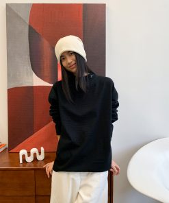 High Neck Waffle Long Sleeve Top - Roaring Beast Design, Fall/Winter 2025, Trendy 90s Inspired Fashion