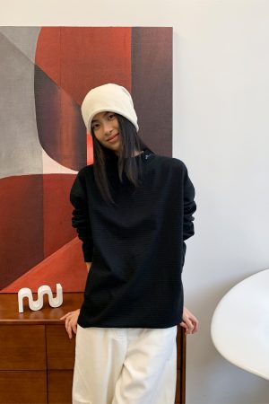 High Neck Waffle Long Sleeve Top - Roaring Beast Design, Fall/Winter 2025, Trendy 90s Inspired Fashion