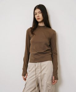 High Neck Waffle Long Sleeve Top - Roaring Beast Design, Fall/Winter 2025, Trendy 90s Inspired Fashion
