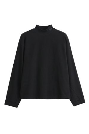High Neck Waffle Long Sleeve Top - Roaring Beast Design, Fall/Winter 2025, Trendy 90s Inspired Fashion