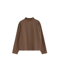 High Neck Waffle Long Sleeve Top - Roaring Beast Design, Fall/Winter 2025, Trendy 90s Inspired Fashion
