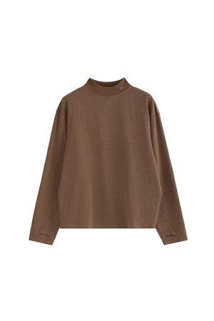 High Neck Waffle Long Sleeve Top - Roaring Beast Design, Fall/Winter 2025, Trendy 90s Inspired Fashion