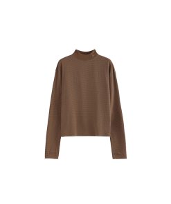 High Neck Waffle Long Sleeve Top - Roaring Beast Design, Fall/Winter 2025, Trendy 90s Inspired Fashion