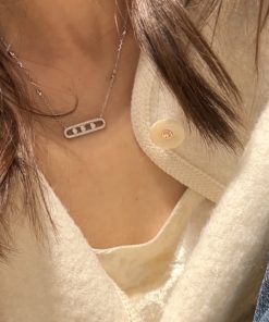 High-Quality 925 Sterling Silver Full Diamond Rolling Paperclip Necklace for Women, White Gold Plated, Light Luxury Jewelry