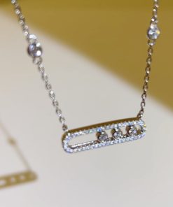 High-Quality 925 Sterling Silver Full Diamond Rolling Paperclip Necklace for Women, White Gold Plated, Light Luxury Jewelry
