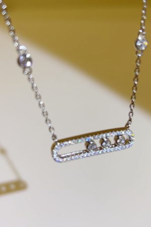 High-Quality 925 Sterling Silver Full Diamond Rolling Paperclip Necklace for Women, White Gold Plated, Light Luxury Jewelry