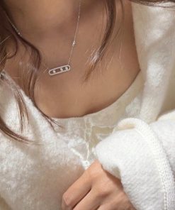 High-Quality 925 Sterling Silver Full Diamond Rolling Paperclip Necklace for Women, White Gold Plated, Light Luxury Jewelry