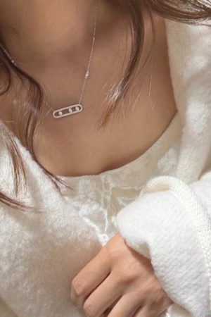 High-Quality 925 Sterling Silver Full Diamond Rolling Paperclip Necklace for Women, White Gold Plated, Light Luxury Jewelry