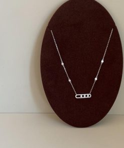 High-Quality 925 Sterling Silver Full Diamond Rolling Paperclip Necklace for Women, White Gold Plated, Light Luxury Jewelry