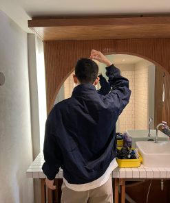 High-Quality Dark Blue Korean Style Stand Collar Jacket Windbreaker Men's Flight Suit for Spring Workwear