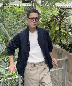 High-Quality Dark Blue Korean Style Stand Collar Jacket Windbreaker Men's Flight Suit for Spring Workwear