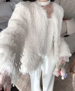 High-Quality Eco-Friendly White Feather Fur Short Coat for Women - Designer Style Outerwear