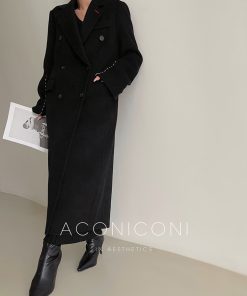 High-Quality Hazelnut Rum Long Double-Sided Wool Suit Coat in Sheep Wool and Yak Cashmere - Chic Layering for Fall/Winter