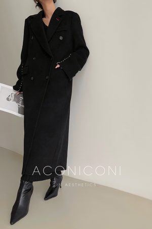 High-Quality Hazelnut Rum Long Double-Sided Wool Suit Coat in Sheep Wool and Yak Cashmere - Chic Layering for Fall/Winter
