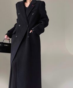 High-Quality Hazelnut Rum Long Double-Sided Wool Suit Coat in Sheep Wool and Yak Cashmere - Chic Layering for Fall/Winter