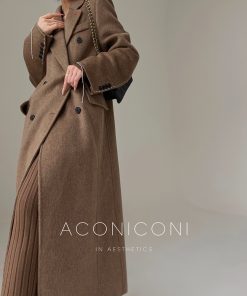 High-Quality Hazelnut Rum Long Double-Sided Wool Suit Coat in Sheep Wool and Yak Cashmere - Chic Layering for Fall/Winter