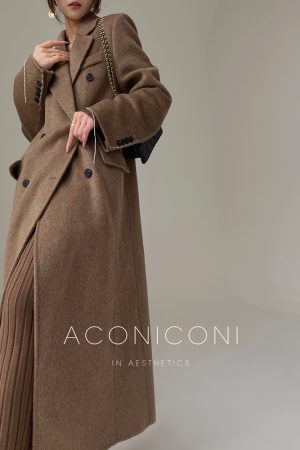 High-Quality Hazelnut Rum Long Double-Sided Wool Suit Coat in Sheep Wool and Yak Cashmere - Chic Layering for Fall/Winter