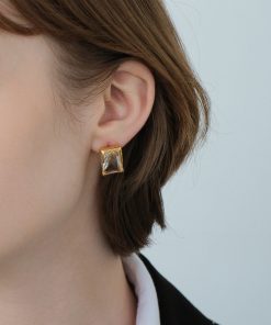 High-Quality Ultra-Shiny Square Zircon Earrings for Women - Lava Square Diamond Ear Clips & Studs in 925 Silver