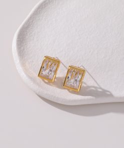 High-Quality Ultra-Shiny Square Zircon Earrings for Women - Lava Square Diamond Ear Clips & Studs in 925 Silver
