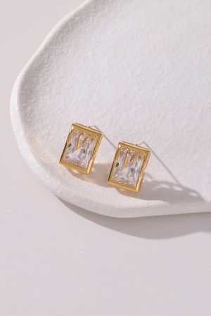 High-Quality Ultra-Shiny Square Zircon Earrings for Women - Lava Square Diamond Ear Clips & Studs in 925 Silver