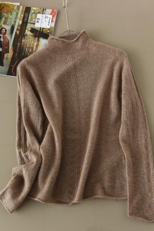 High-Speed Hand-Patching Half-Turtleneck Pure Cashmere Long-Sleeve Sweater - Luxurious Knitted Style, Limited Stock