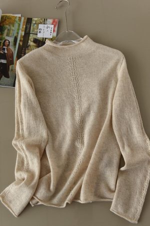 High-Speed Hand-Patching Half-Turtleneck Pure Cashmere Long-Sleeve Sweater - Luxurious Knitted Style, Limited Stock