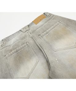 High Street American Style Wide-Leg Ripped Jeans with Splatter and Dirty Dye, Curved Knife Design, Summer Fashion for Trendsetters