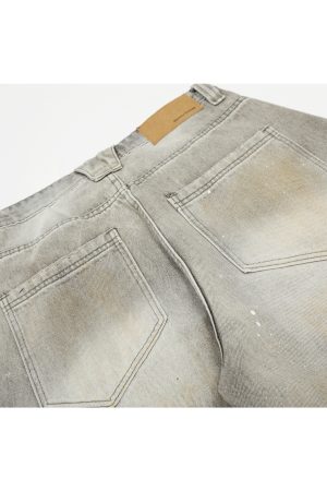 High Street American Style Wide-Leg Ripped Jeans with Splatter and Dirty Dye, Curved Knife Design, Summer Fashion for Trendsetters