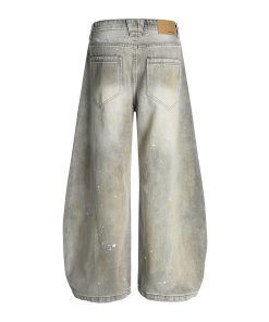 High Street American Style Wide-Leg Ripped Jeans with Splatter and Dirty Dye, Curved Knife Design, Summer Fashion for Trendsetters