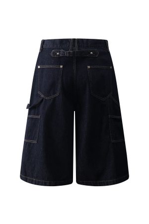 High Street Heavyweight Denim Shorts for Men, Reversible Workwear Capris, Lumberjack Style, Summer Fashion Essential
