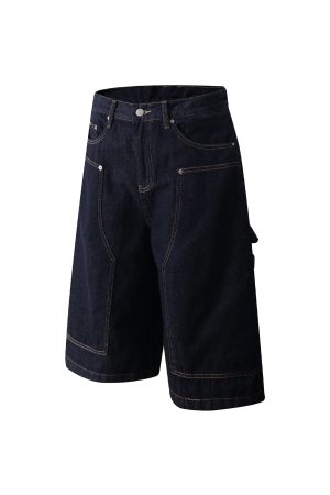 High Street Heavyweight Denim Shorts for Men, Reversible Workwear Capris, Lumberjack Style, Summer Fashion Essential