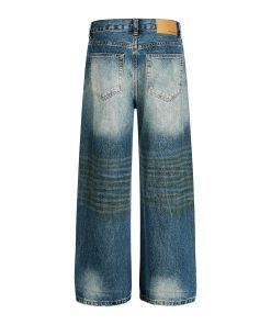 High Street Loose Floor-Length Denim Pants with Inside Patch Hole Design â€“ Straight Leg American Style for a Trendy Vibe