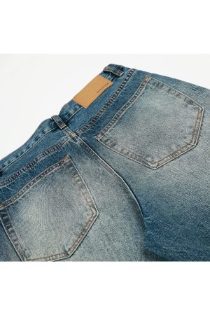 High Street Loose Floor-Length Denim Pants with Inside Patch Hole Design â€“ Straight Leg American Style for a Trendy Vibe