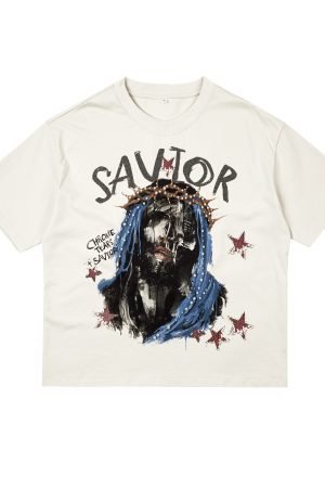 High Street Retro Trend 3D Pearl Hand-Painted Illustration Short Sleeve Loose Fit Pure Cotton T-Shirt