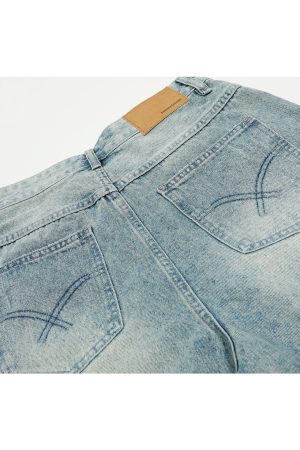 High Street Vintage Ripped Denim Shorts for Summer, Loose Wide-Leg Cropped Design, American 90s Style Fashion