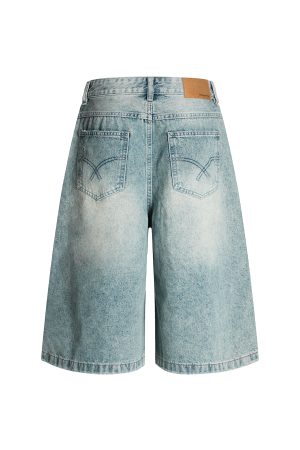 High Street Vintage Ripped Denim Shorts for Summer, Loose Wide-Leg Cropped Design, American 90s Style Fashion