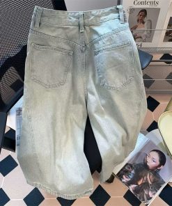 High Street Vintage Washed Denim Shorts for Men and Women - Summer Loose Casual Wide-Leg 90s Style