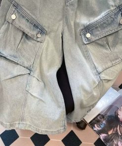 High Street Vintage Washed Denim Shorts for Men and Women - Summer Loose Casual Wide-Leg 90s Style