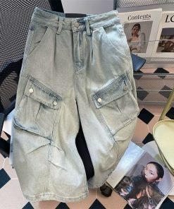High Street Vintage Washed Denim Shorts for Men and Women - Summer Loose Casual Wide-Leg 90s Style