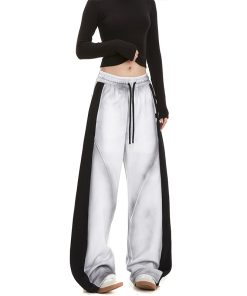 High Street Women's Versatile Spliced Sweatpants - American Wash Loose Straight Casual Sports Pants for Street Dance Fashion