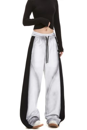High Street Women's Versatile Spliced Sweatpants - American Wash Loose Straight Casual Sports Pants for Street Dance Fashion