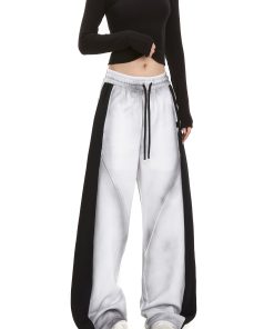 High Street Women's Versatile Spliced Sweatpants - American Wash Loose Straight Casual Sports Pants for Street Dance Fashion