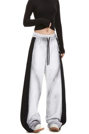 High Street Women's Versatile Spliced Sweatpants - American Wash Loose Straight Casual Sports Pants for Street Dance Fashion
