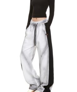 High Street Women's Versatile Spliced Sweatpants - American Wash Loose Straight Casual Sports Pants for Street Dance Fashion