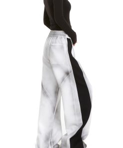 High Street Women's Versatile Spliced Sweatpants - American Wash Loose Straight Casual Sports Pants for Street Dance Fashion